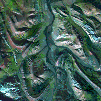 Figure 3.: Full 30 m resolution view of 500 by 500 Landsat pixels from Kanguk Peninsula, Axel Heiberg Island, Nunavut.