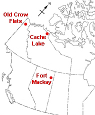 The purpose of this illustration is to show the location of the three water study sites. The Old Crow Flats site is located in the Yukon. The Cache Lake site is located in the Northwest Territories, and the Fort Mackay site is located in Alberta.