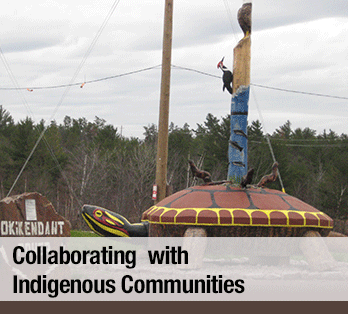 A totem pole in front of a line of trees - Collaborating with Indigenous Communities