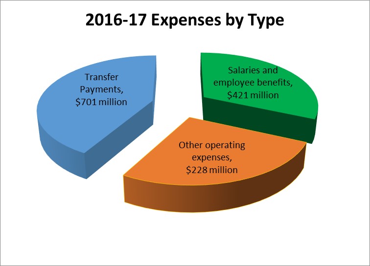 2016-17 Actual Expenses by Type (in millions of dollars)