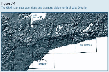 Figure 3-1: The ORM in an east-west ridge and drainage divide north of Lake Ontario.