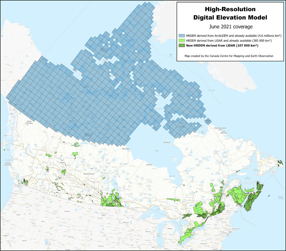 HRDEM coverage map as of June 2021