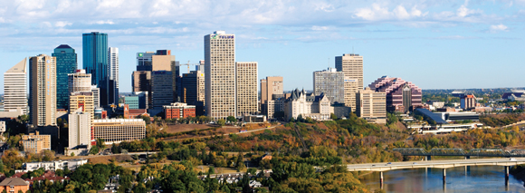 Daytime cityscape photo of downtown Edmonton