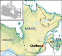 inset map depicting the location of Quebec City in Quebec and Eastern Canada