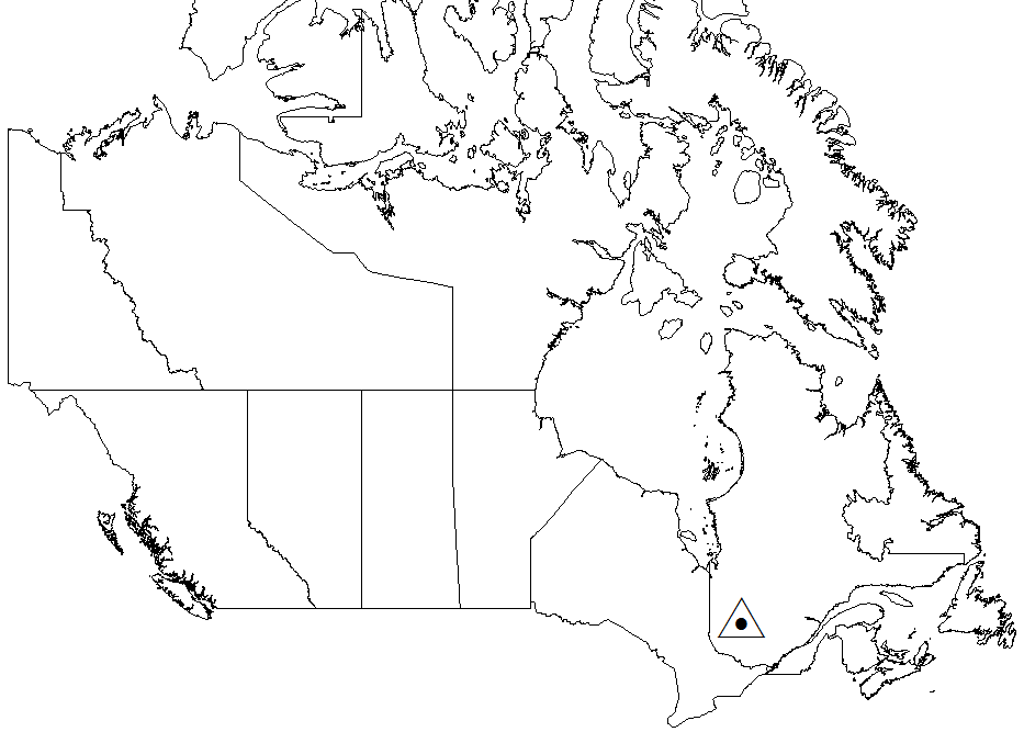 Map of Canada showing the location of the Senneterre 3 wood ash research trial in Quebec.