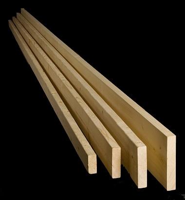 Four planks of dimension lumber arranged in size from smallest to largest.