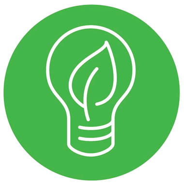 Icon showing a stylized lightbulb with a leaf in it.