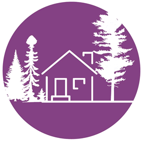 Icon showing a stylized house surrounded by trees.
