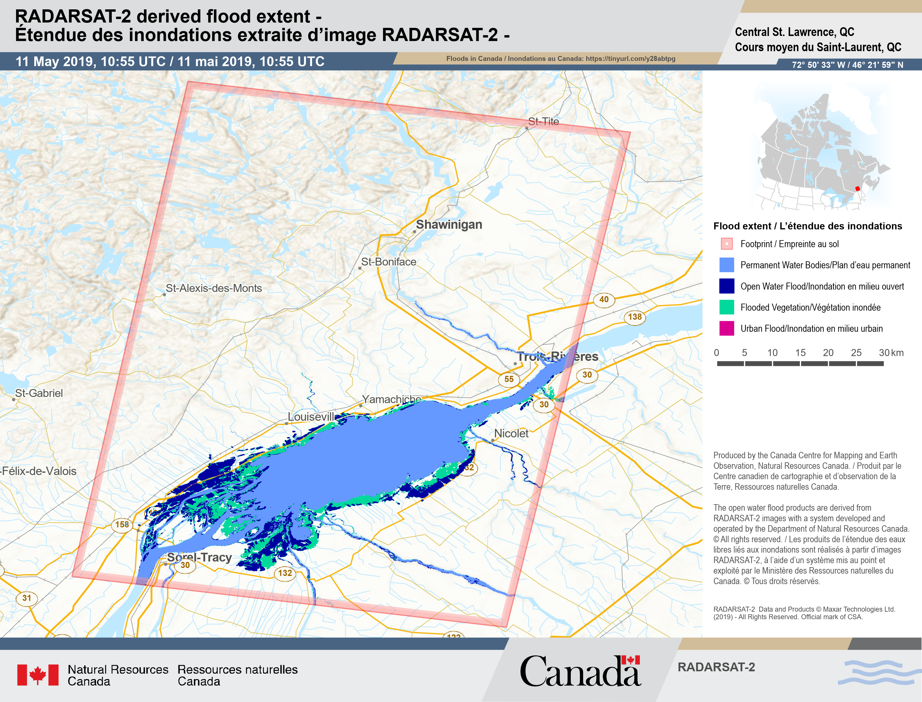 Flood inundation map example showing water levels at a Lake Ontario study sit