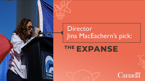 Graphic image of woman that reads 'Director Jina MacEachern’s pick: The Expanse'
