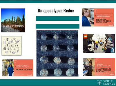 Montage of graphic images of book covers, podcast titles and scientist recommendations