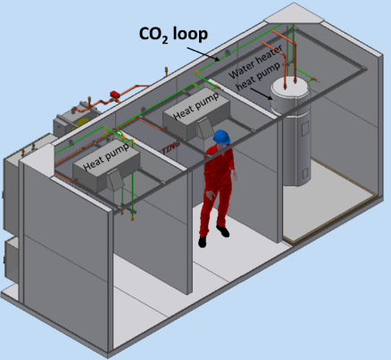 The pilot-scale office includes three small rooms, one of which holds the heat pump.