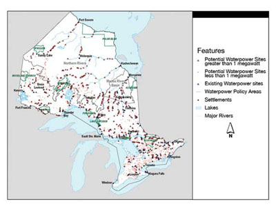 FIGURE 7: Water power resources in Ontario (Ontario Ministry of Natural Resources, 2006b).