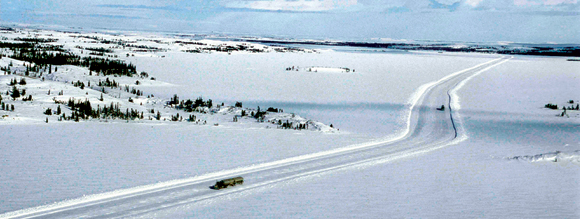 Navigation by transport trucks of a remote northern winter road