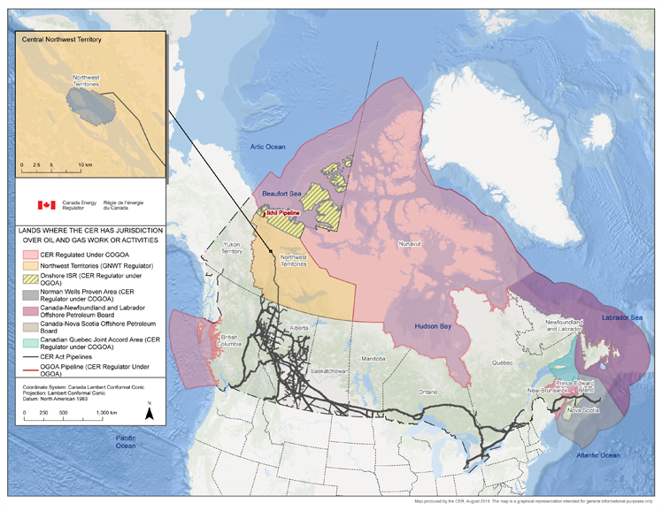 Figure 1 - Map of Lands Having CER Jurisdiction Over Oil and Gas Activities