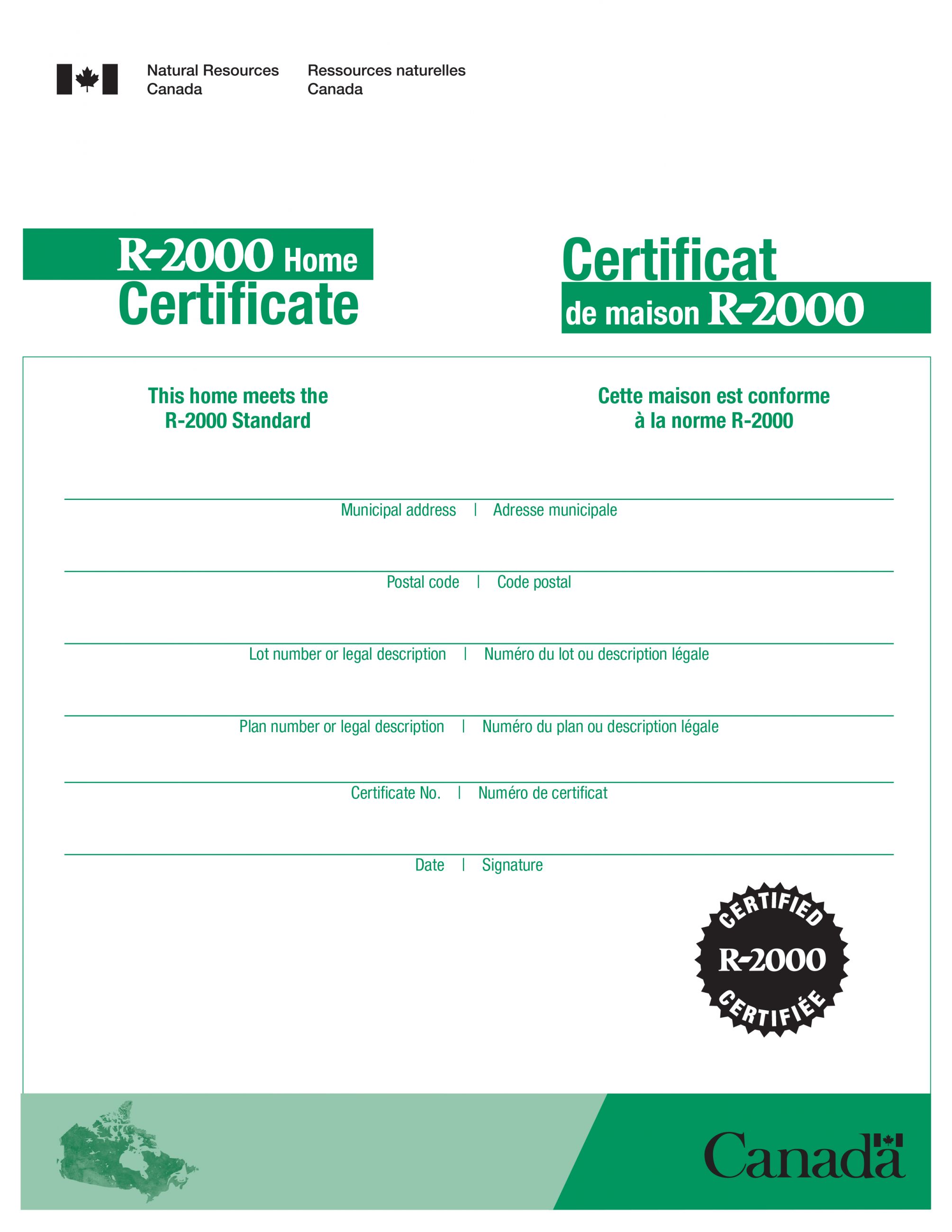 R-2000 Certificate