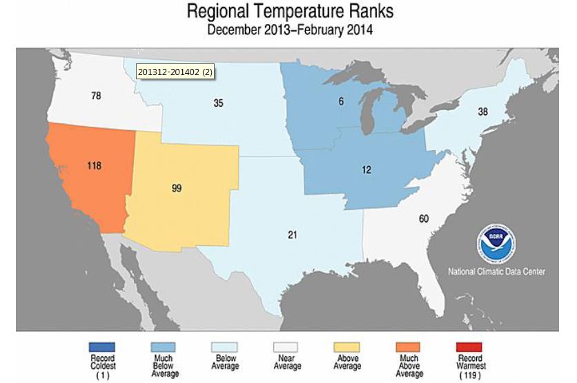 Figure 5.5: U.S. December 2013-February 2014 Temperature Climate Data
